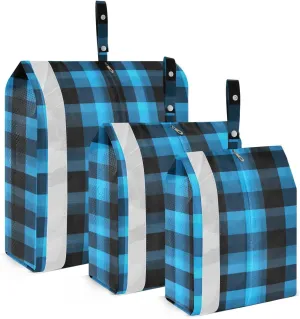 Blue Black Plaid Packing Cubes for Travel 3 Set Compressible Packing Cubes Luggage Bags Organizer for Organization