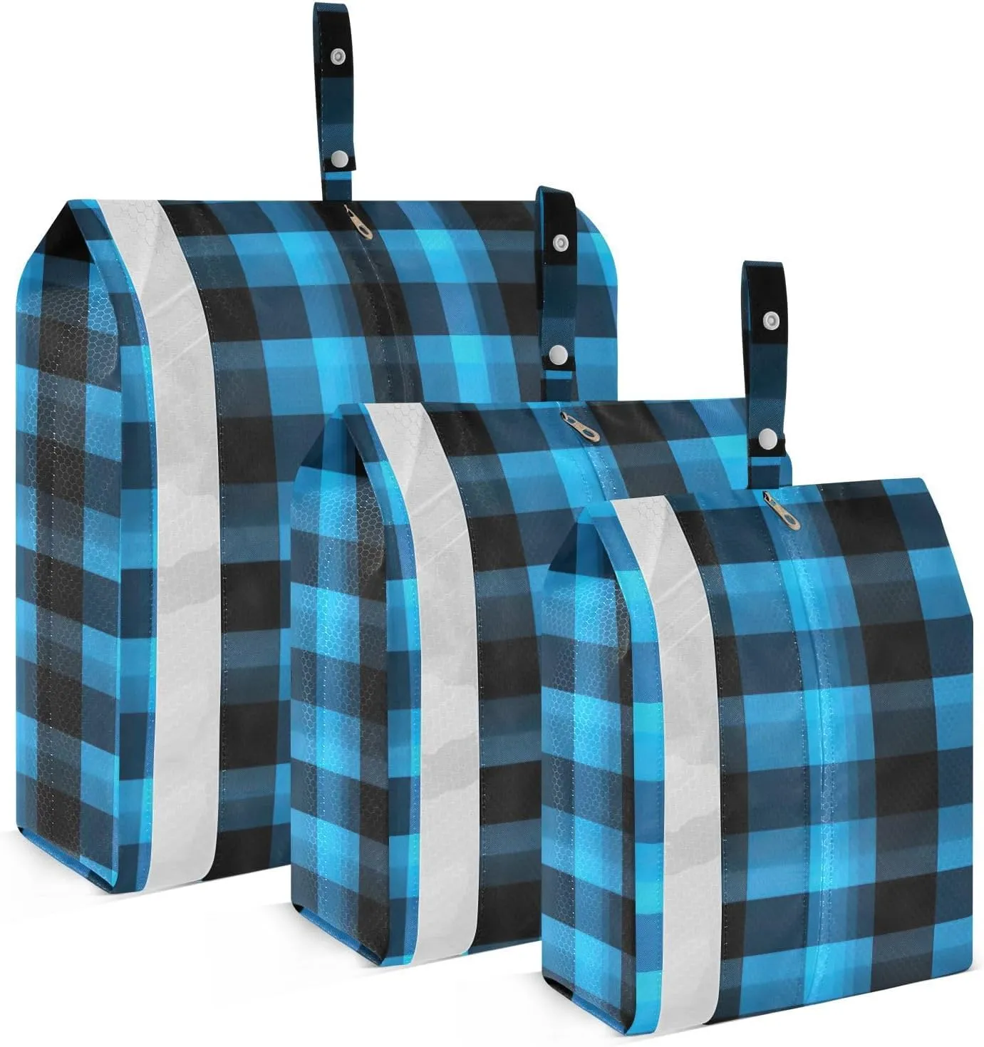 Blue Black Plaid Packing Cubes for Travel 3 Set Compressible Packing Cubes Luggage Bags Organizer for Organization