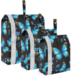 Blue Butterflies Flowers Black Packing Cubes for Travel 3 Set Travel Packing Cubes Luggage Cubes for Suitcases