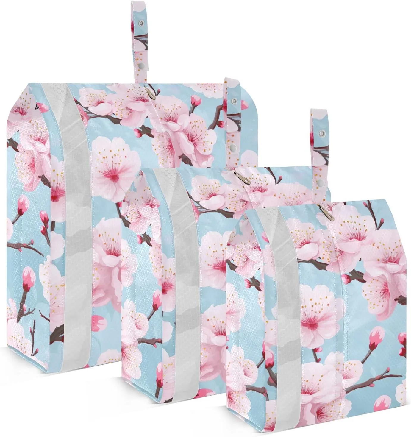Blue Cherry Blossom Flowers Packing Cubes for Travel 3 Set Compression Packing Cubes Luggage Organizers for Suitcase