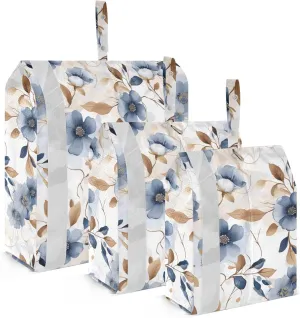 Blue Flowers Golden Leaves Packing Cubes for Travel 3 Set Compression Bags Luggage Packing Organizers for Organization