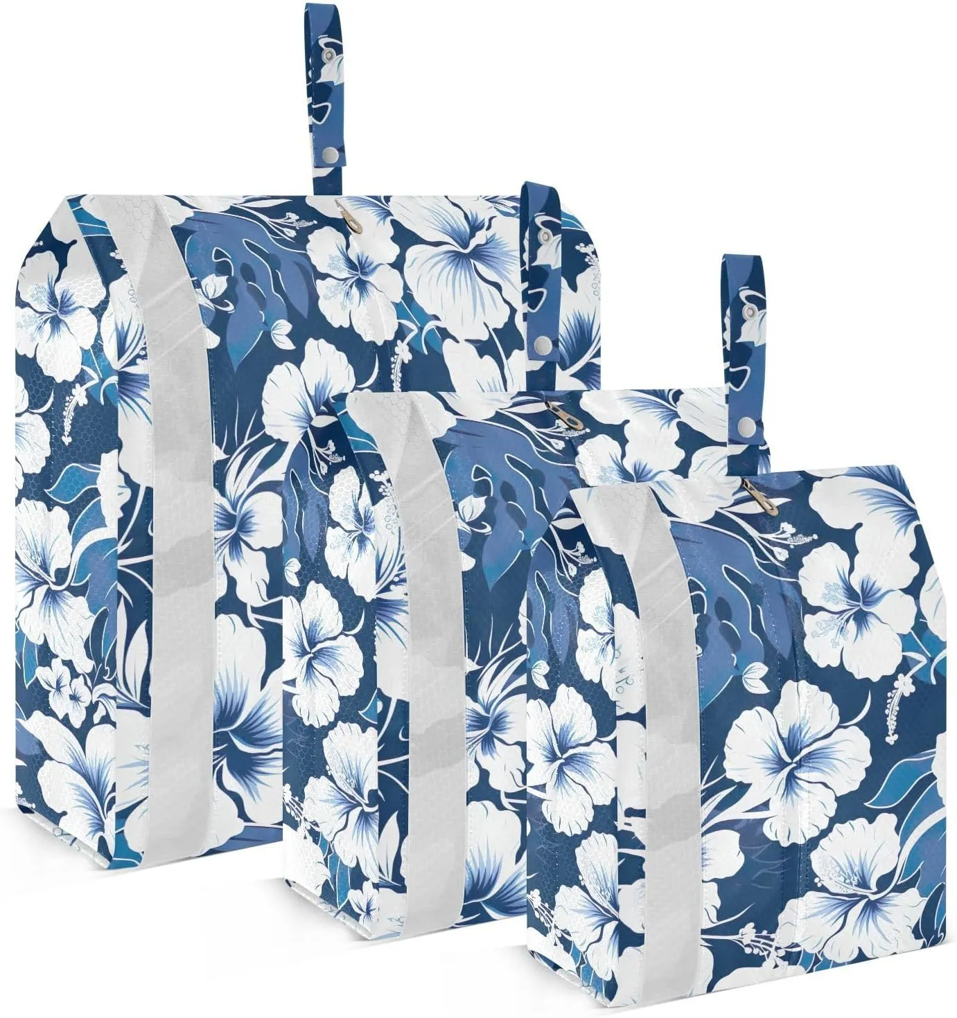 Blue Hibiscus Florals Leaf Packing Cubes for Travel 3 Set Packing Essentials Suitcase Organizer Bags for Packing Compression