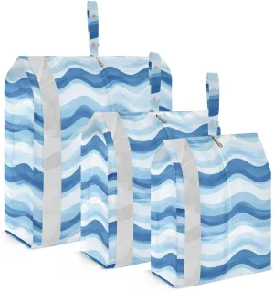 Blue Striped Packing Cubes for Travel 3 Set Compression Travel Bags Suitcase Organizer for Suitcases