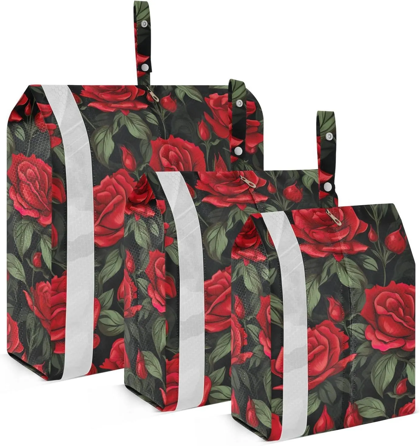 Bright Red Roses Green Leaves Packing Cubes for Travel 3 Set Packing Cubes Large Suitcase Organizer for Carry On