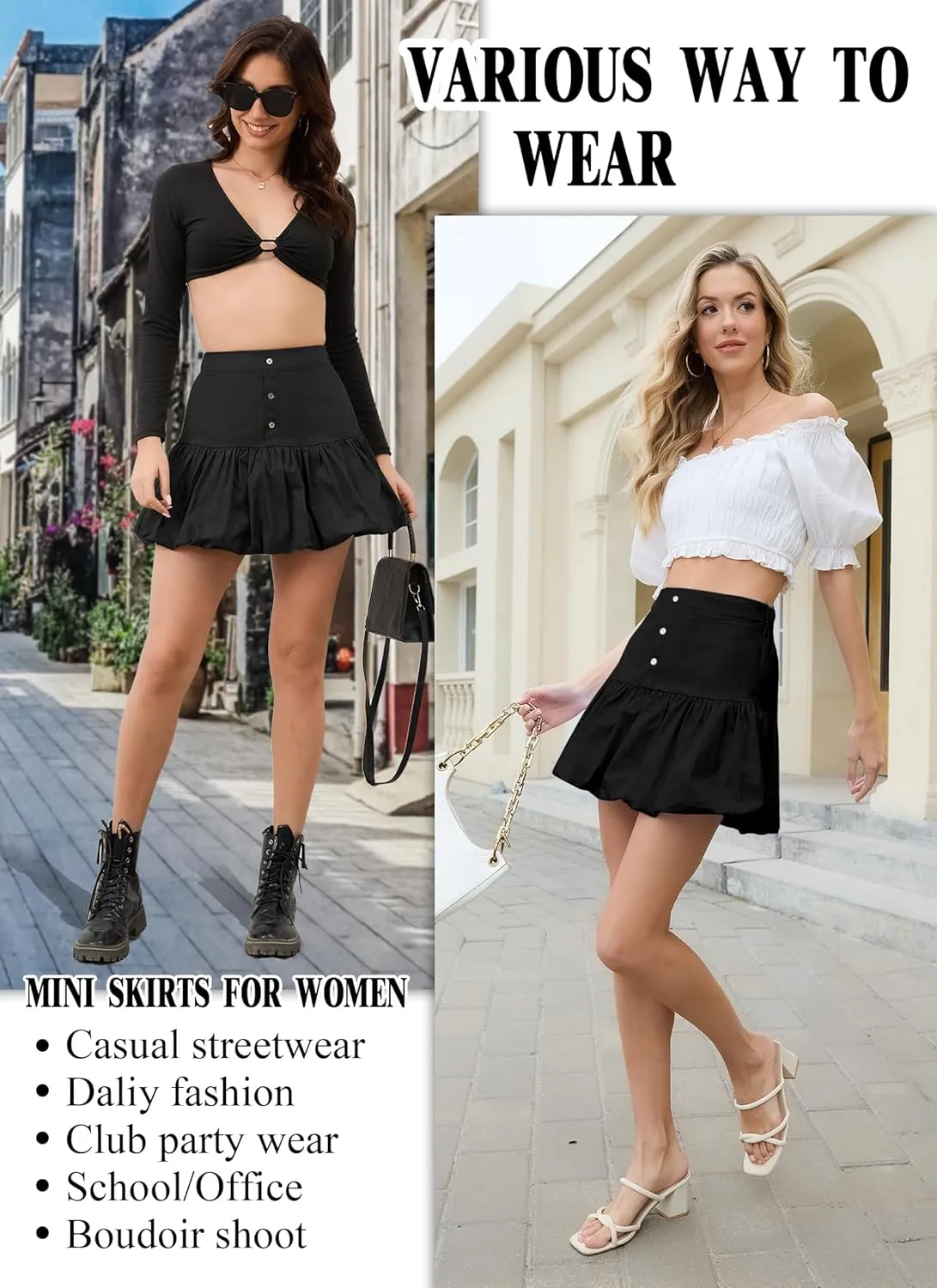 Bubble Mini Skirt for Women High Waist Ruffle Cute Y2K Skirts Teen Girls Puffy Hem A Line Pleated Short Skirts