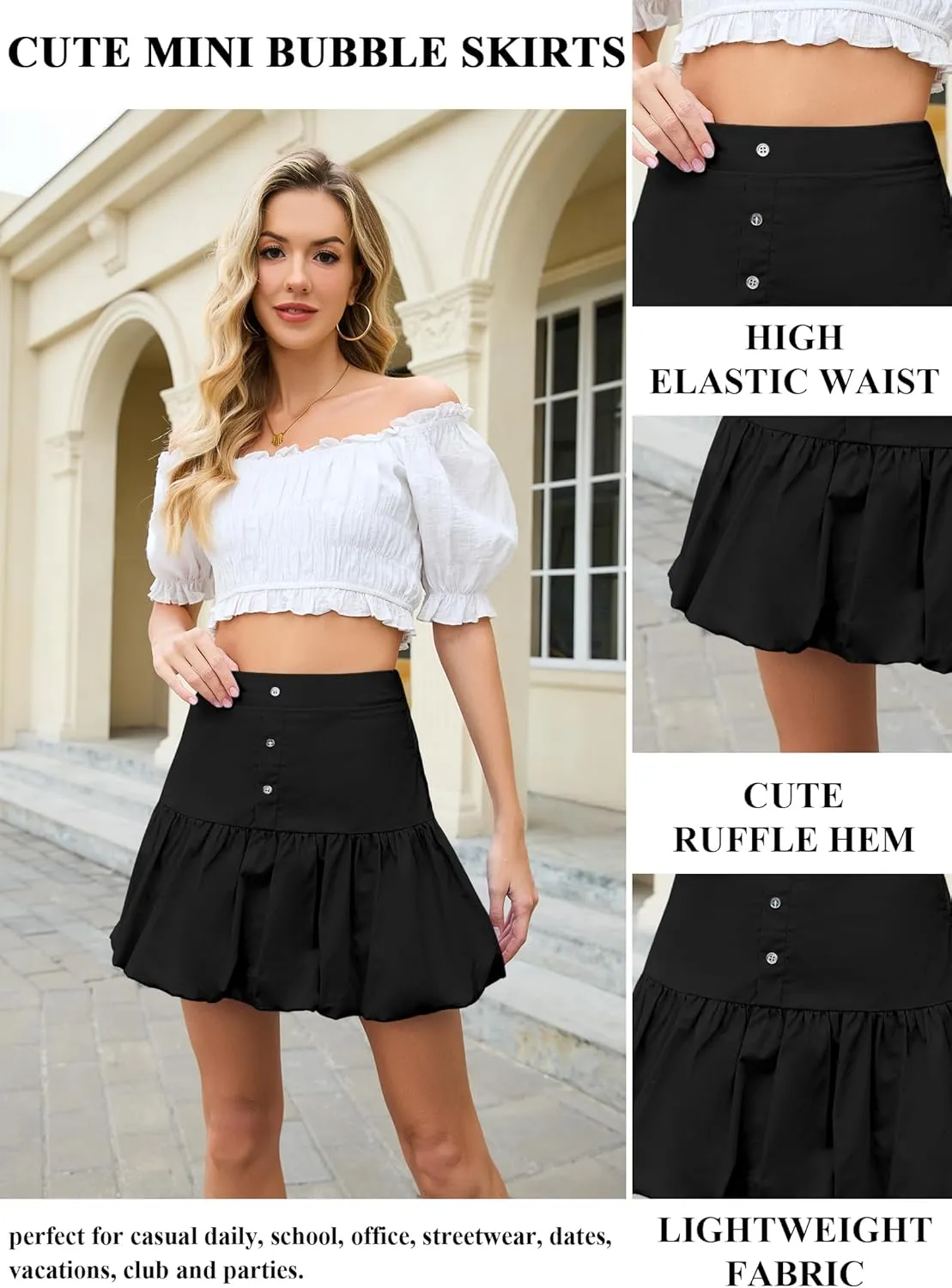 Bubble Mini Skirt for Women High Waist Ruffle Cute Y2K Skirts Teen Girls Puffy Hem A Line Pleated Short Skirts