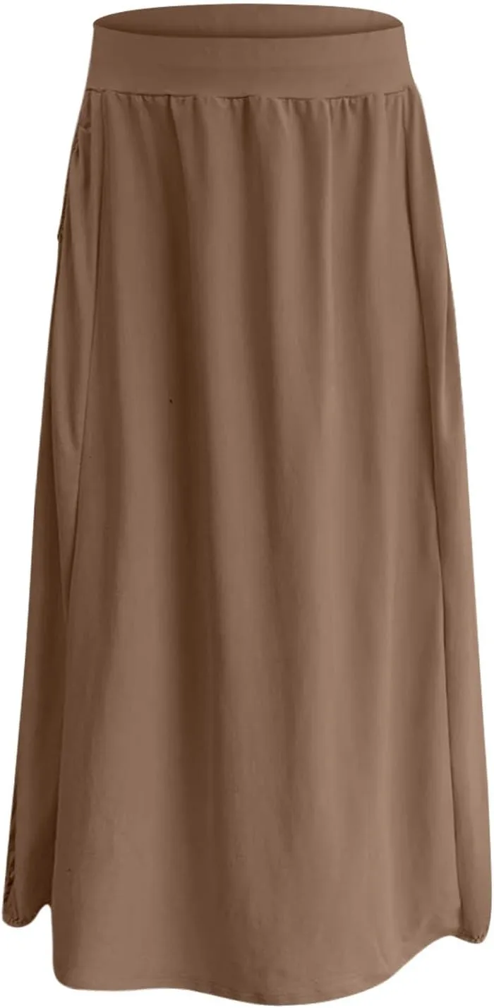 Bubble Skirts for Women 2025 Summer Trendy Elastic Waist Long Skirt Ankle Length Beach Boho Skirt with Pockets