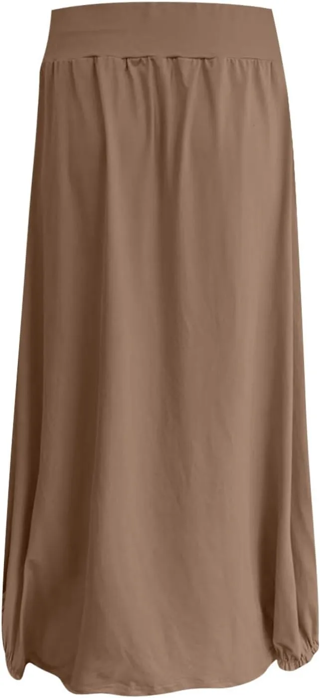 Bubble Skirts for Women 2025 Summer Trendy Elastic Waist Long Skirt Ankle Length Beach Boho Skirt with Pockets