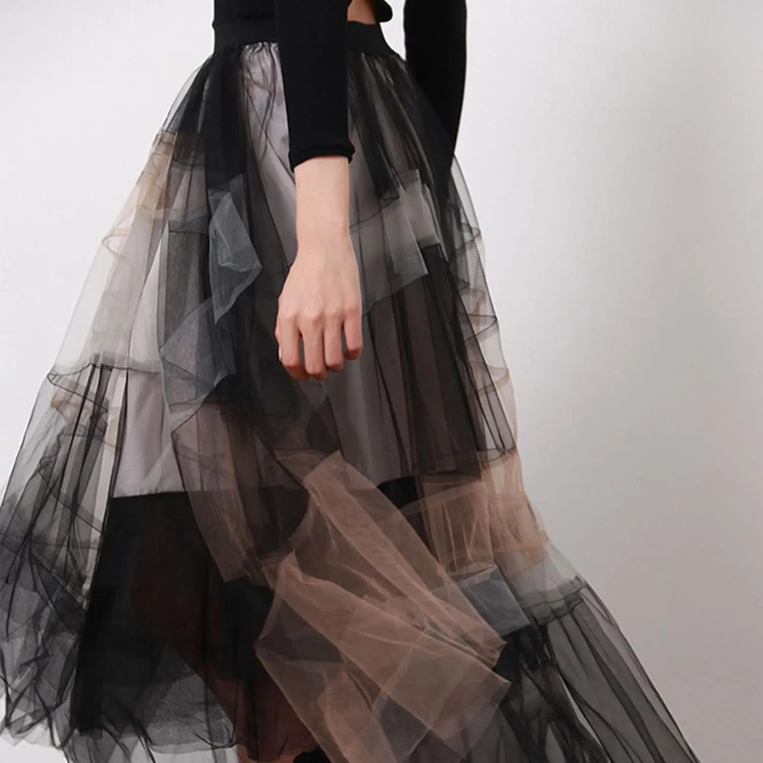 BulliBucci 2024 Women's Tulle Skirts Elastic High Waist Tiered Midi Skirt A-Line Mesh Pleated Flowy Tutu Skirts