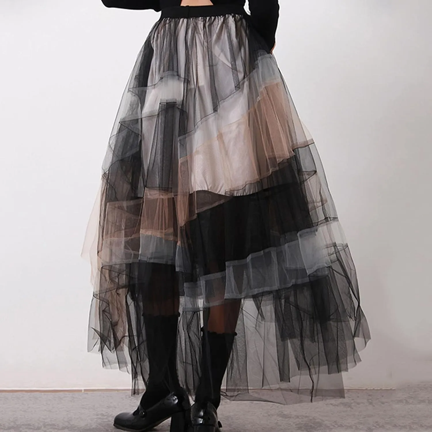 BulliBucci 2024 Women's Tulle Skirts Elastic High Waist Tiered Midi Skirt A-Line Mesh Pleated Flowy Tutu Skirts
