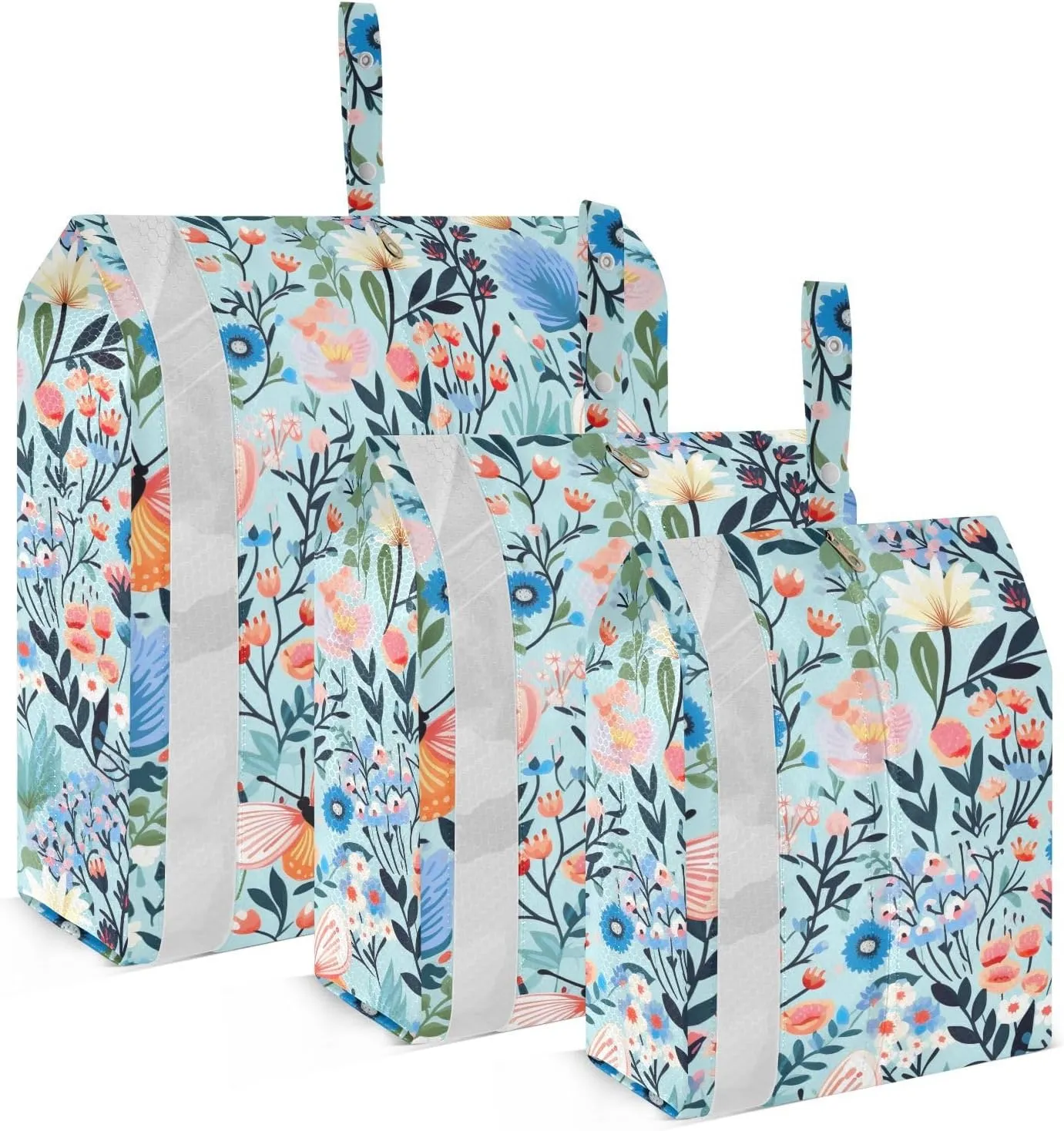 Butterflies Leaves Flowers Blue Packing Cubes for Travel 3 Set Compression Bag Suitcase Organizer Bags for Carry On Suitcases