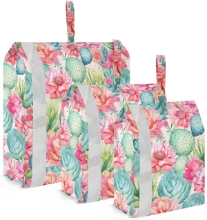 Cactus Pink Flowers Packing Cubes for Travel 3 Set Travel Organizer Bags Luggage Organizers for Packing Compression