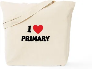 CafePress I Love Primary LDS Clothing LDS T Shirts Tote Natural Canvas Tote Bag, Reusable Shopping Bag