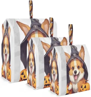 Cartoon Corgi Halloween Packing Cubes for Travel 3 Set Compressible Packing Cubes Luggage Bags for Organization