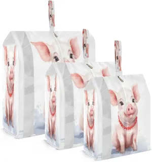 Cartoon Cute Pig White Packing Cubes for Travel 3 Set Packing Compression Cubes Suitcase Organizer Bags Set for Travel