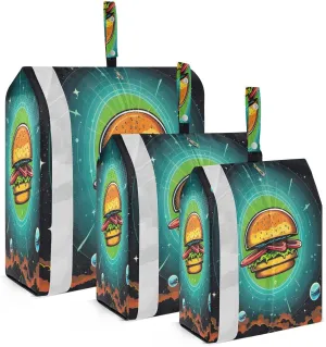 Cartoon Hamburger Planet Packing Cubes for Travel 3 Set Large Packing Cubes Luggage Bags Organizer for Travel