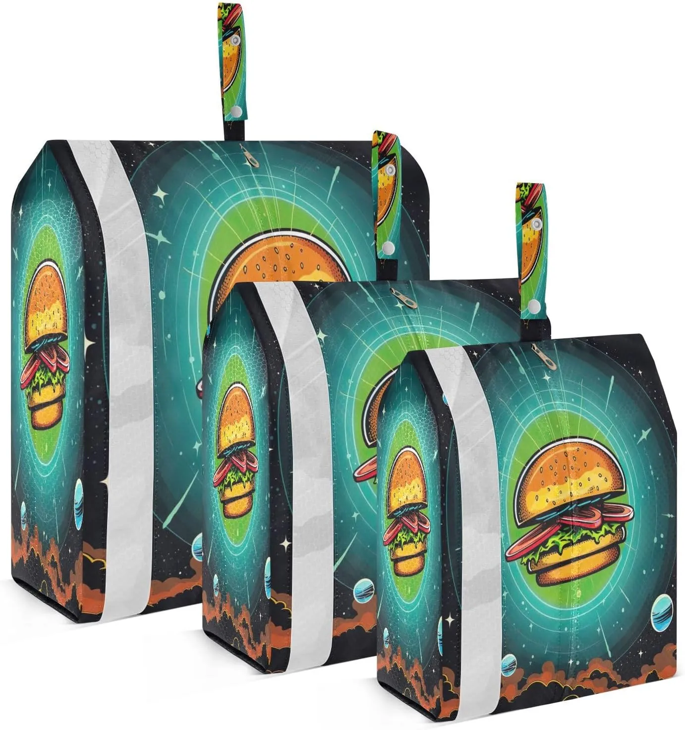 Cartoon Hamburger Planet Packing Cubes for Travel 3 Set Large Packing Cubes Luggage Bags Organizer for Travel