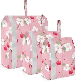 Cherries White Flowers Packing Cubes for Travel 3 Set Compression Packing Bags Suitcase Organizer Bags for Travel Accessories