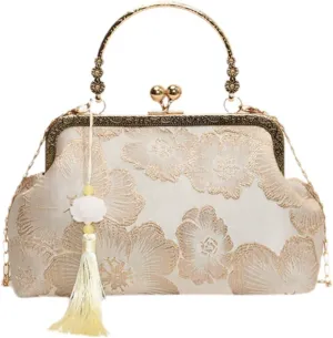 Chinese Style Embroidered Shoulder Bag Elegant Handbag Retro Small Bag Wedding Party Women's Evening Bag