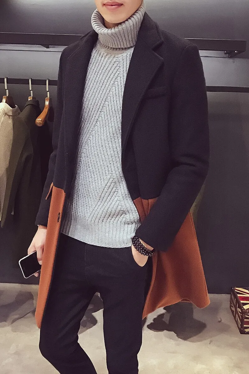 Coat Patchwork Wool Overcoat Long Trench Men Trench Desinger Outwear Party Jacket men soft shirt new