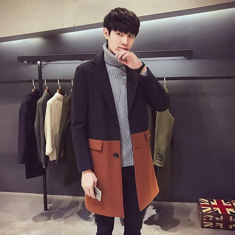 Coat Patchwork Wool Overcoat Long Trench Men Trench Desinger Outwear Party Jacket men soft shirt new