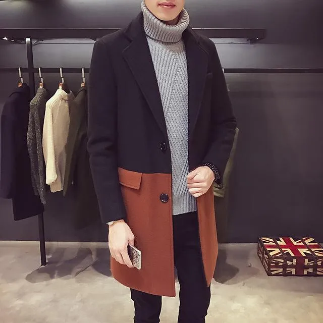 Coat Patchwork Wool Overcoat Long Trench Men Trench Desinger Outwear Party Jacket men soft shirt new