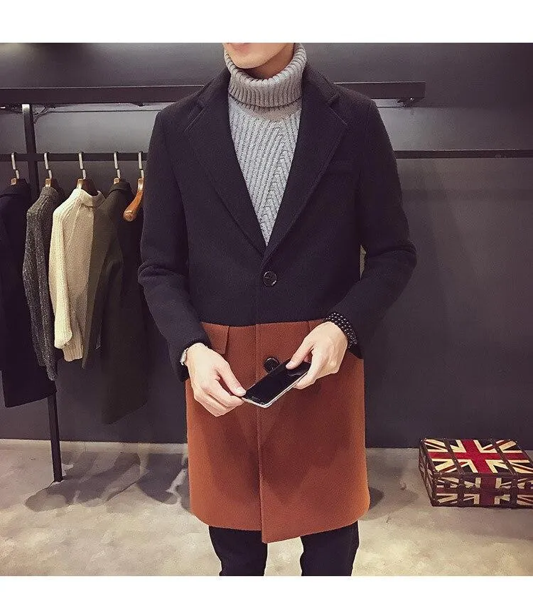 Coat Patchwork Wool Overcoat Long Trench Men Trench Desinger Outwear Party Jacket men soft shirt new