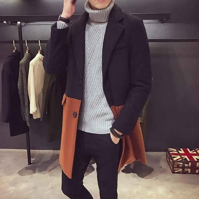 Coat Patchwork Wool Overcoat Long Trench Men Trench Desinger Outwear Party Jacket men soft shirt new