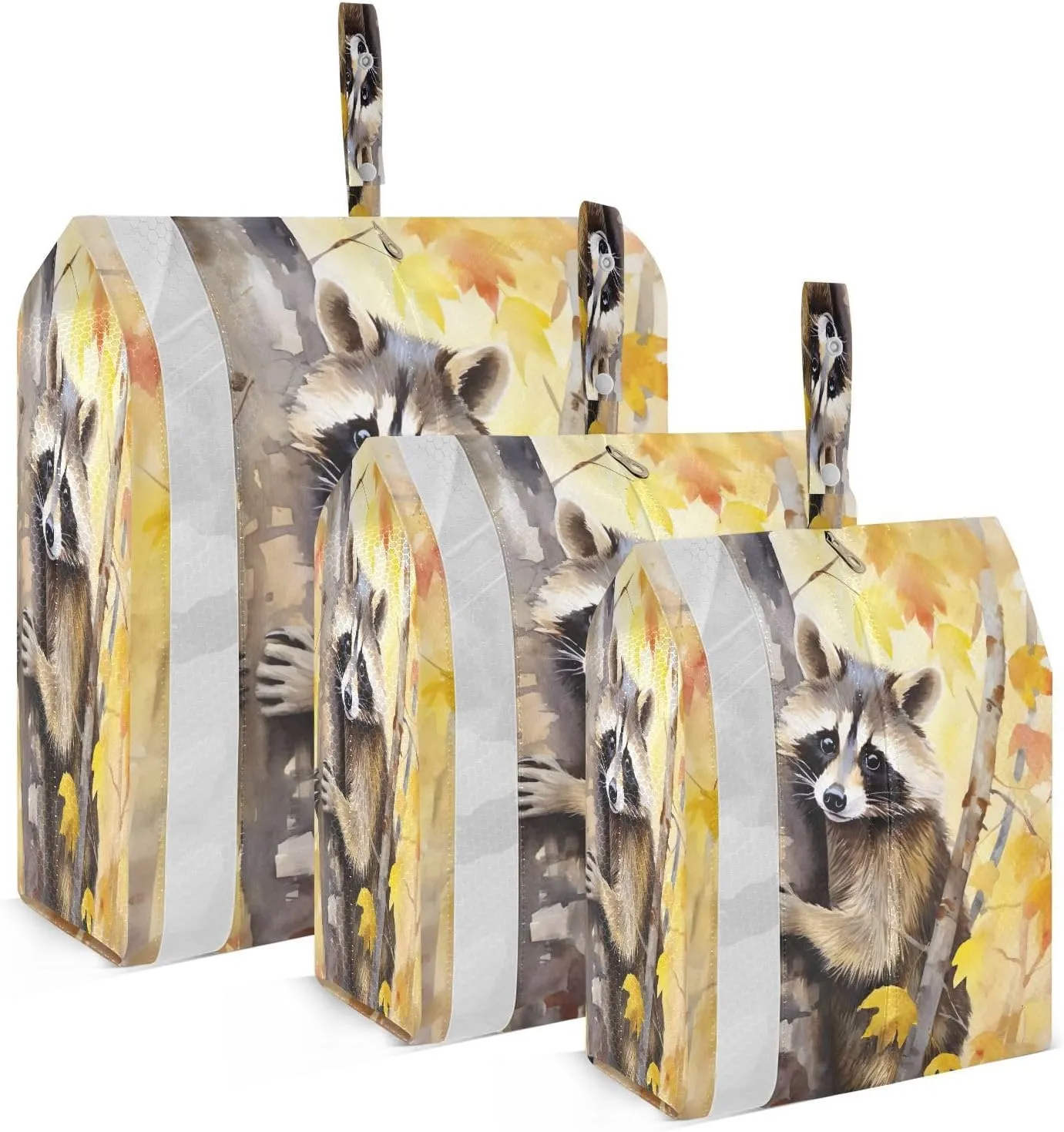 Colorful Cartoon Raccoon Packing Cubes for Travel 3 Set Compression Packing Cubes Suitcase Organizer Bags Set for Travel Compression