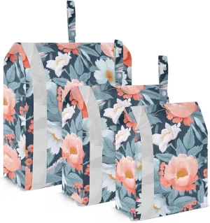 Colorful Flowers Leaves Dark Blue Packing Cubes for Travel 3 Set Compression Travel Bags Luggage Organizer Bags for Luggage