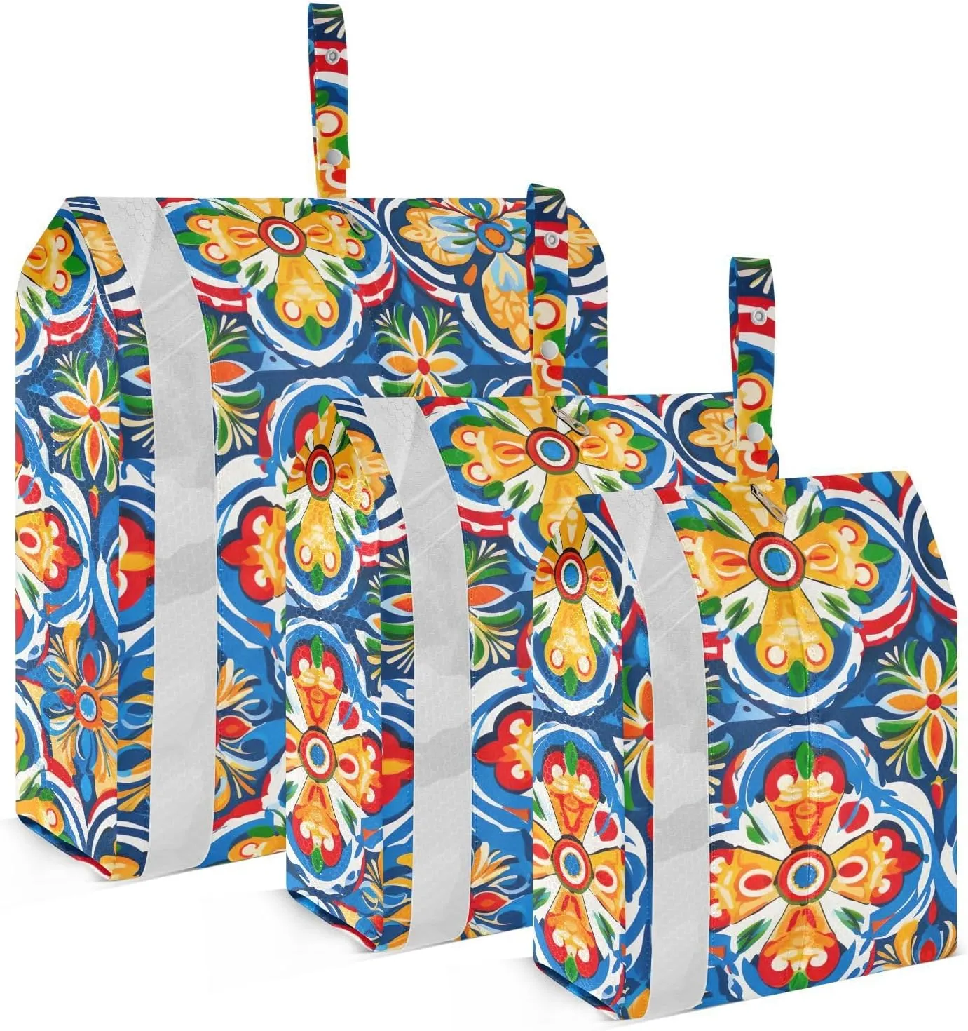 Colorful Mexican Floral Tile Packing Cubes for Travel 3 Set Compression Bags Luggage Cubes for Packing