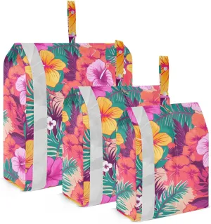 Colorful Palm Flower Packing Cubes for Travel 3 Set Packing Compression Cubes Suitcase Organizer Bags Set for Travel