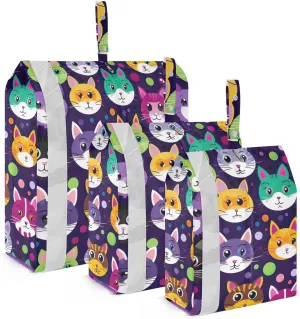 Cute Cat Purple Packing Cubes for Travel 3 Set Packing Travel Organizer Cubes Luggage Bags Organizer for Luggage