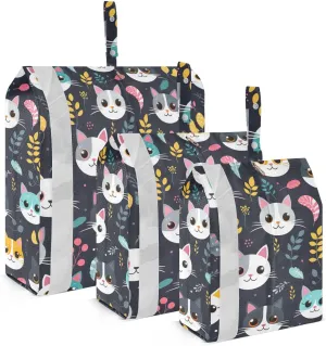 Cute Cats Plant Black Packing Cubes for Travel 3 Set Large Packing Cubes Suitcase Organizer Bags Set for Suitcases