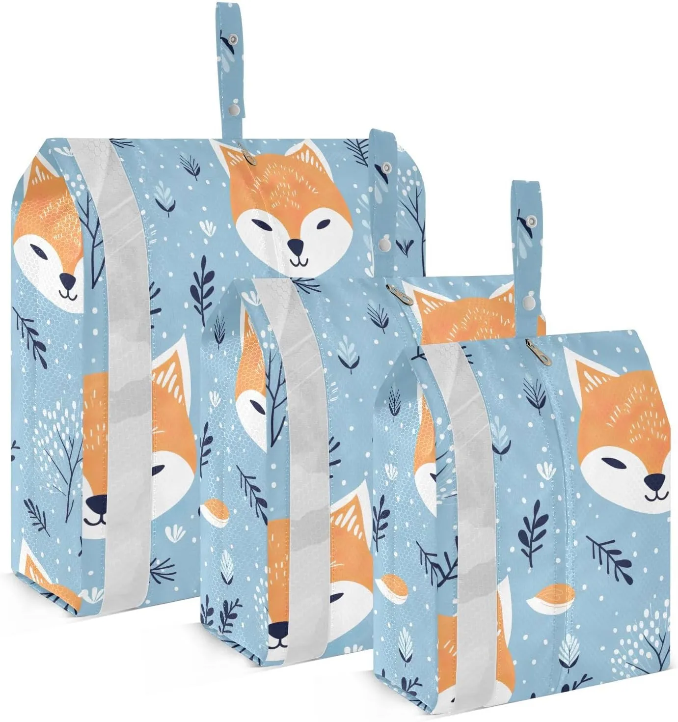 Cute Fox Blue Packing Cubes for Travel 3 Set Packing Travel Organizer Cubes Luggage Accessories for Packing Compression