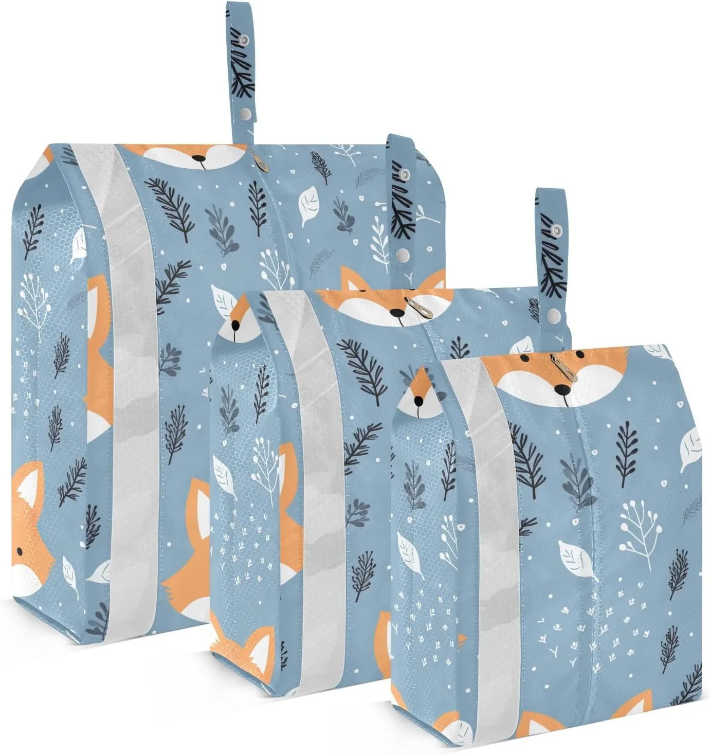 Cute Fox Leaves Blue Packing Cubes for Travel 3 Set Compression Cubes Suitcase Organizer Bags for Vacation Clothes