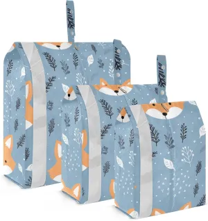 Cute Fox Leaves Blue Packing Cubes for Travel 3 Set Compression Cubes Suitcase Organizer Bags for Vacation Clothes