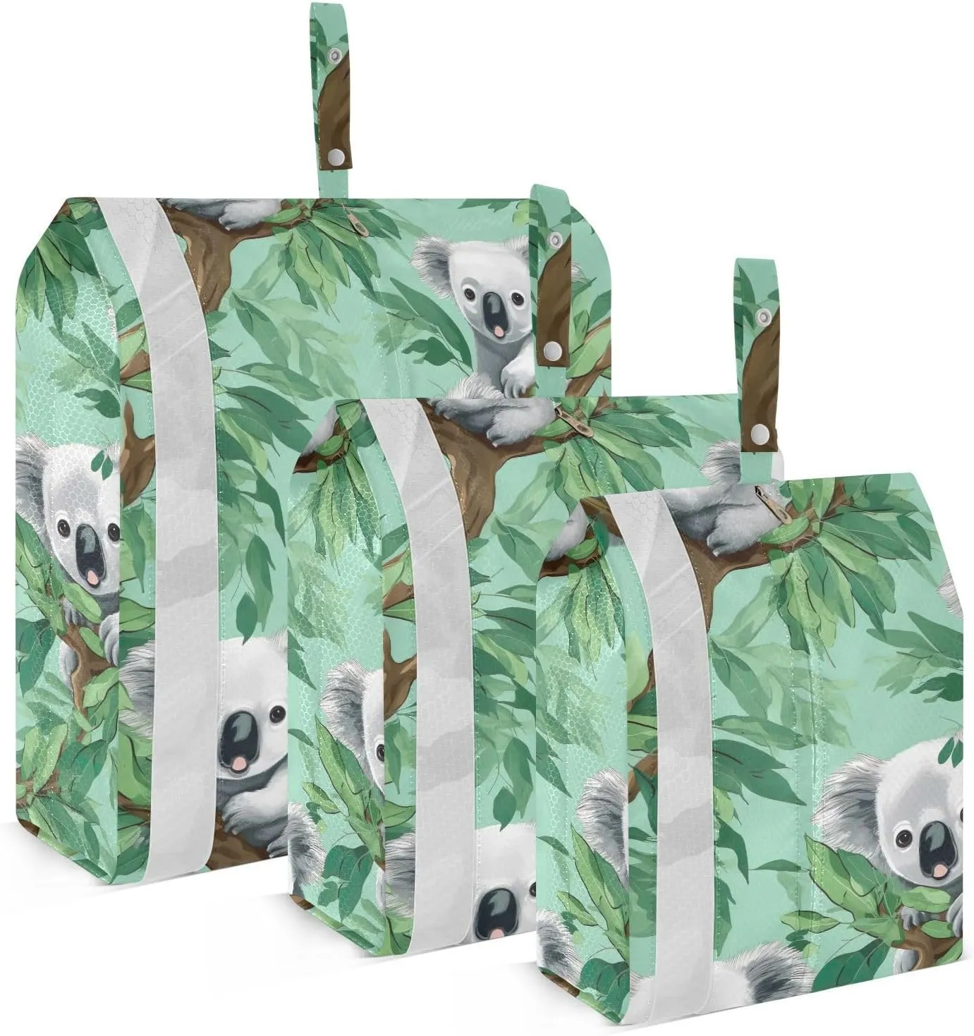 Cute Koala Green Packing Cubes for Travel 3 Set Compression Travel Cubes Luggage Bags Organizer for Carry On