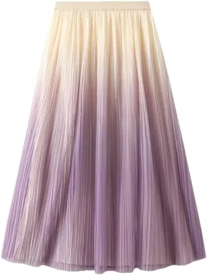 DBFBDTU Reversible Gradient Long Skirt Women Spring Summer A Line High Waist Pleated Midi Skirt Female