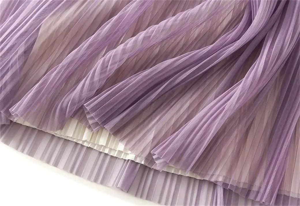 DBFBDTU Reversible Gradient Long Skirt Women Spring Summer A Line High Waist Pleated Midi Skirt Female