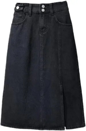 Denim Skirt Women Midi Fashion High-Waisted Vintage Summer Female Skirts