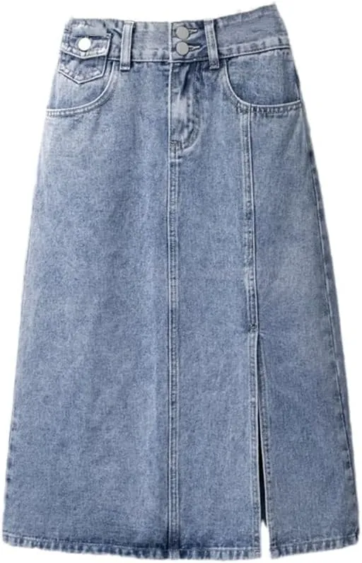 Denim Skirt Women Midi Fashion High-Waisted Vintage Summer Female Skirts