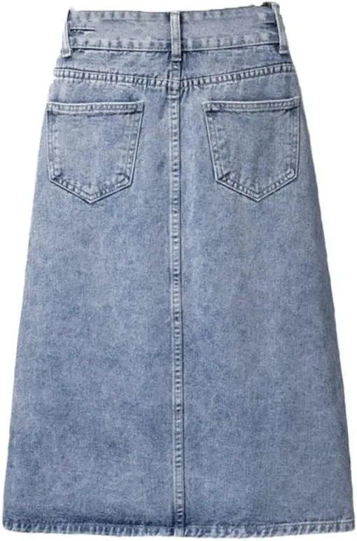 Denim Skirt Women Midi Fashion High-Waisted Vintage Summer Female Skirts