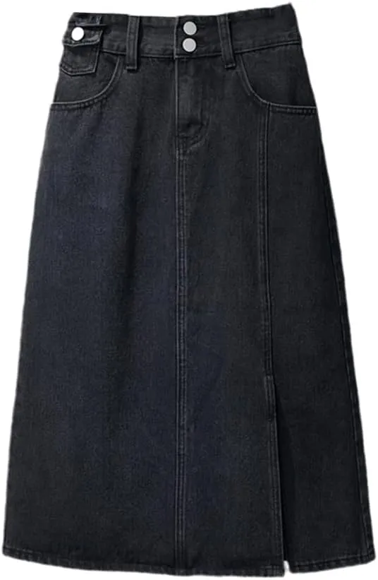 Denim Skirt Women Midi Fashion High-Waisted Vintage Summer Female Skirts