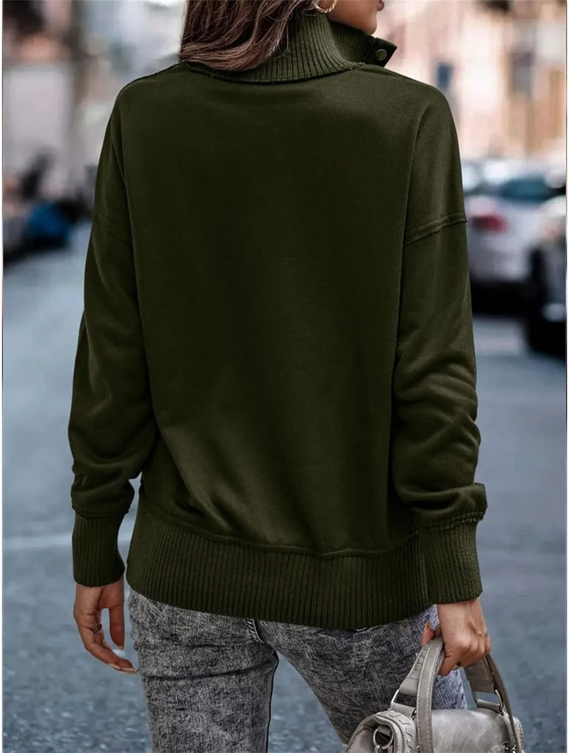 DGHM-JLMY Women's Button Fashion Street Sweater Long Sleeve Oversized Hooded Sweatshirt With Pockets Henley Hoodies Pullover