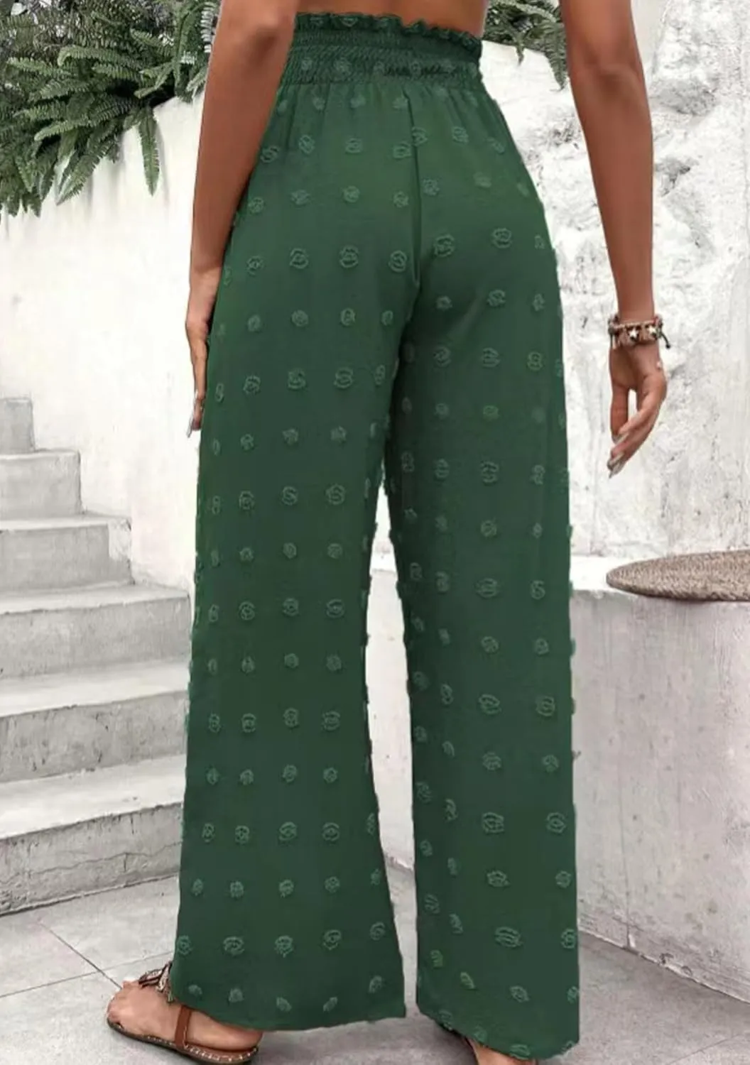 DIACACY Womens Swiss Dot Wide Leg High Waist Pants Flowy Adjustable Knot Trousers Loose Casual Pants