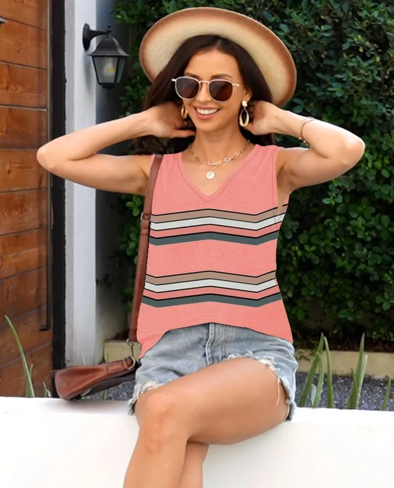 Disamer Summer Tank Tops for Women 2025 Trendy Spring Fashion Cute Printed Loose Fit Workout V Neck Sleeveless Shirts