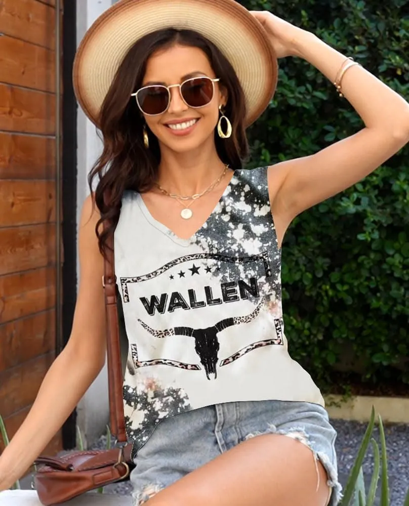 Disamer Summer Tank Tops for Women 2025 Trendy Spring Fashion Cute Printed Loose Fit Workout V Neck Sleeveless Shirts