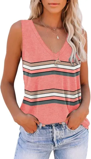 Disamer Summer Tank Tops for Women 2025 Trendy Spring Fashion Cute Printed Loose Fit Workout V Neck Sleeveless Shirts