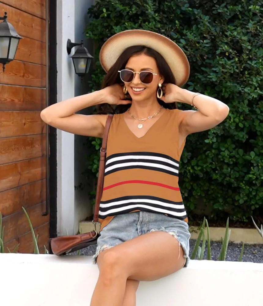 Disamer Summer Tank Tops for Women 2025 Trendy Spring Fashion Cute Printed Loose Fit Workout V Neck Sleeveless Shirts